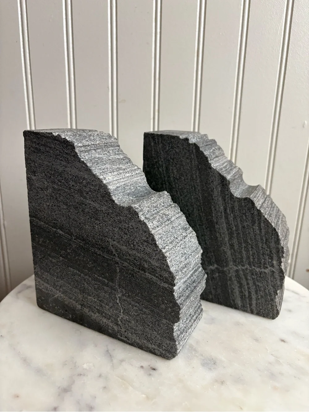 Chiseled Granite Bookends Pair Set of 2 Brutalist Mid-Century Modern MCM Stone